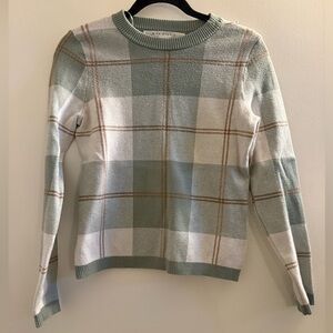 Women’s Max Studio Plaid Sweater Sage Green White Small S